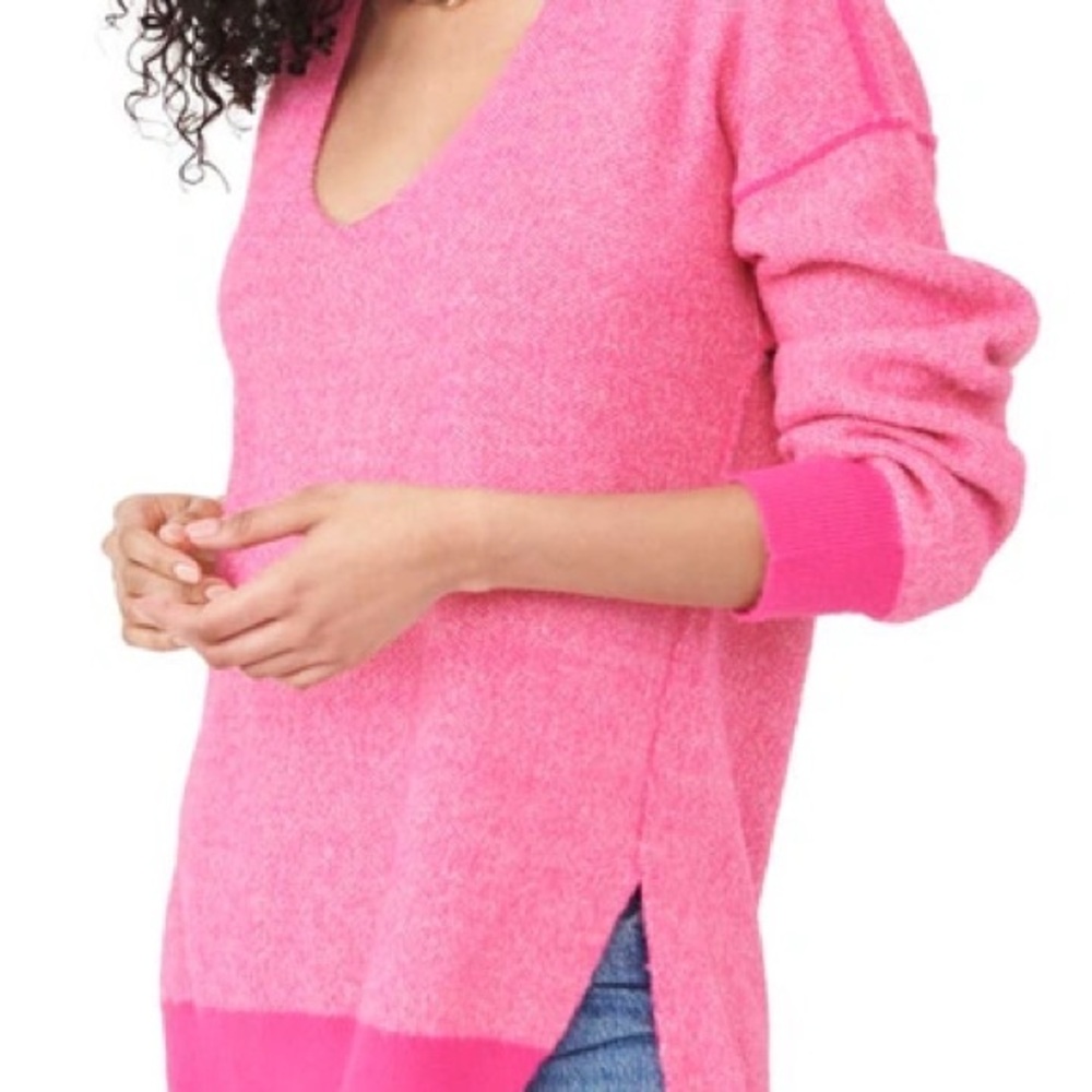 Free People Bright Pink V-Neck Sweater - Picture 3 of 6